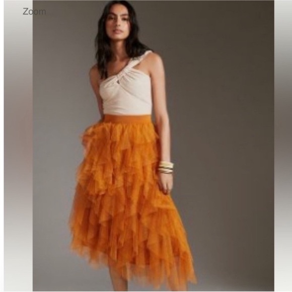 Anthropologie Tesia Tiered Pull-On Orange Burnt  Skirt Size XXS - Picture 12 of 12
